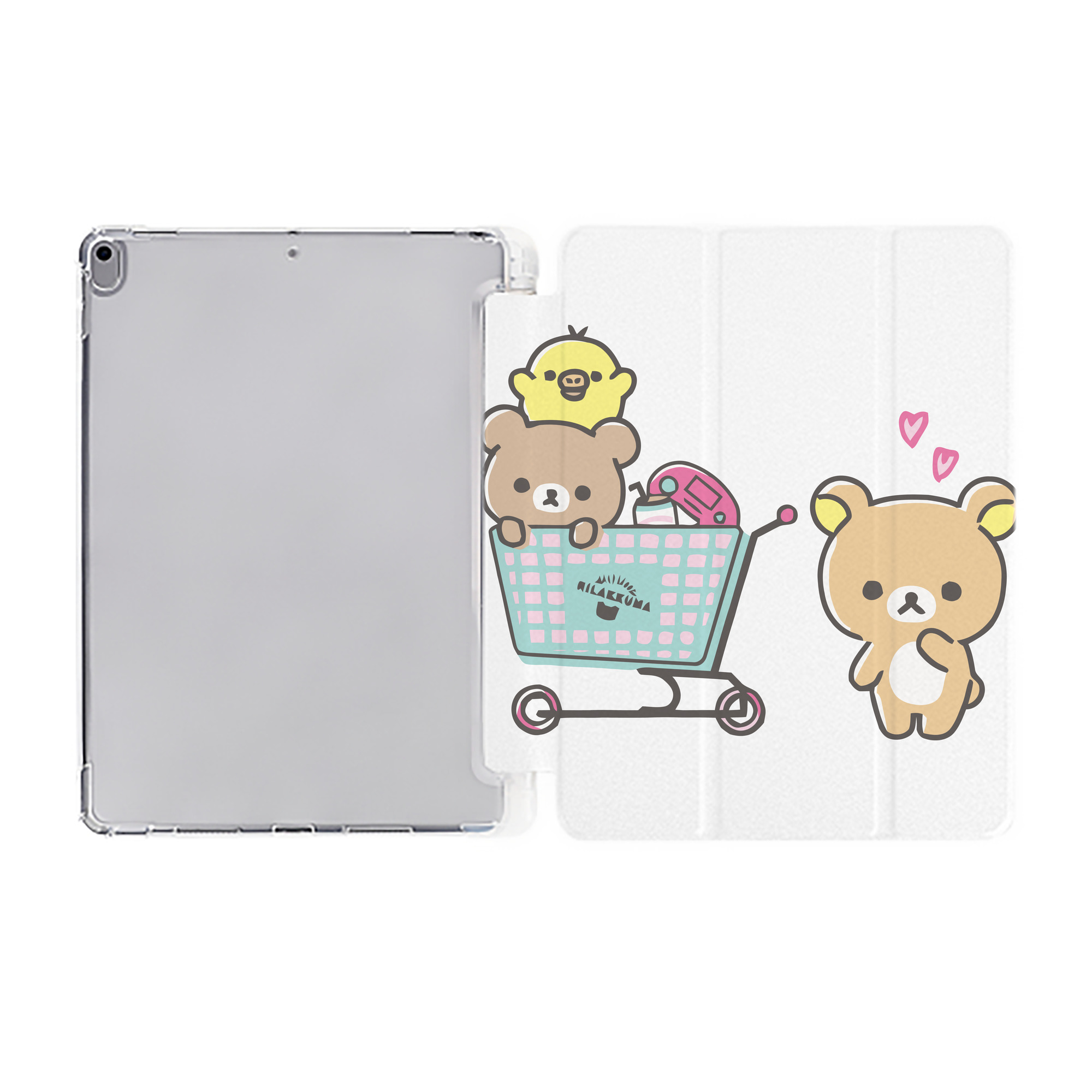 （画像用） リラックマ リラックマ キイロイトリ Rilakkuma Korilakkuma Kiiroitori IPad ケース ペン収納付き 三つ折りスタンド PUレザー×シリコン 対応機種9.5/10.5/10.9インチ
